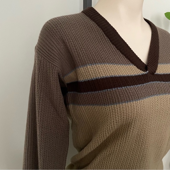 Vintage Kennington California Academia Vneck Knit Sweater Brown Tan Size Small - Picture 5 of 9
